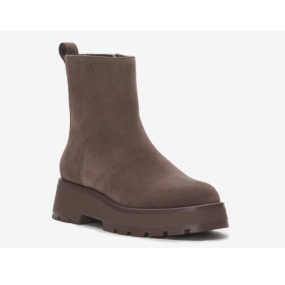 New Vince Camuto Neframes Brown Leather Suede Chunky Sole Side Zipper Bootie 8.5 - Picture 1 of 9